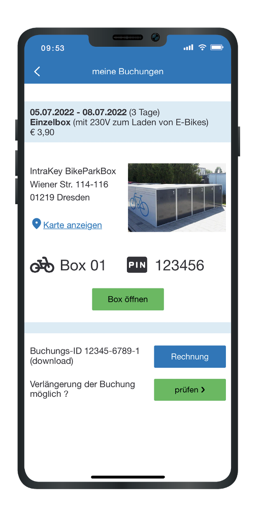 Fahrradbox öffnen in Smartphone App